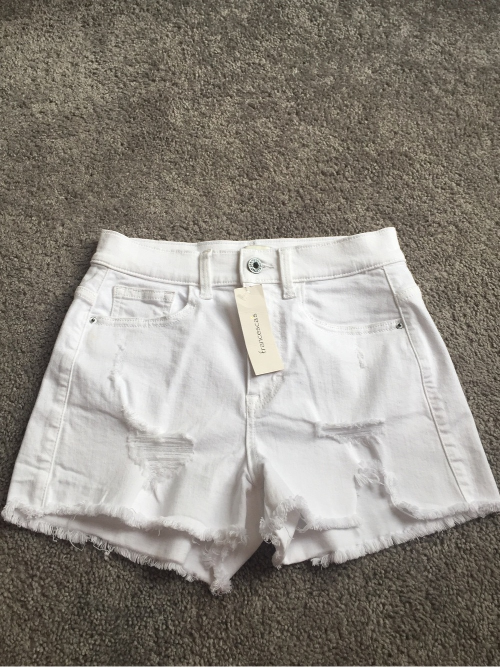 Francesca’s White Distressed High-Rise Shorts